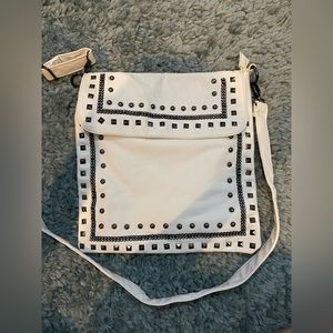 White leather studded bag